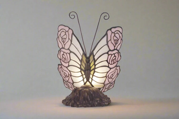 Pink Roses and Butterfly Art Deco Lamp