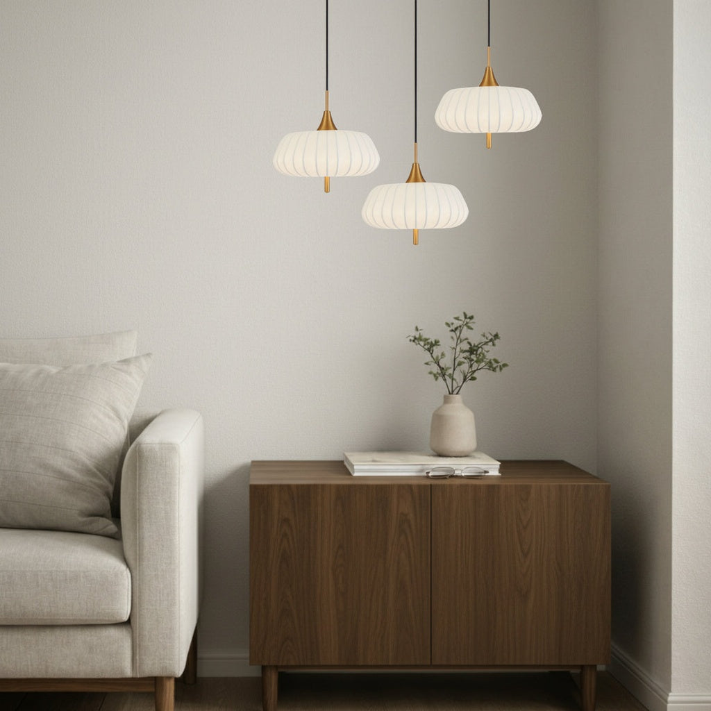 Lasian 30cm Pendant - Antique Gold/White