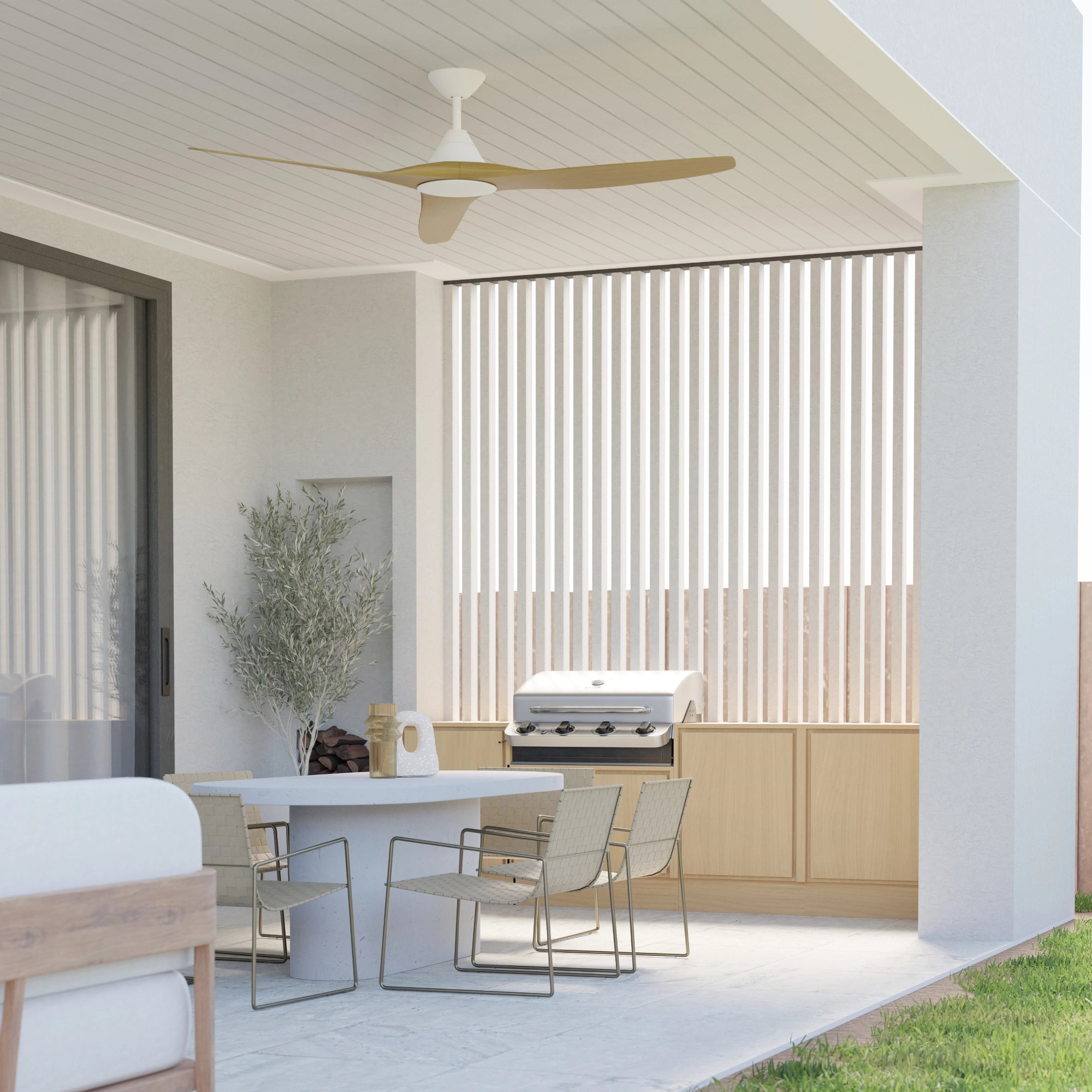 Cloudfan 48in (1200mm) white body teak blades with Led Light