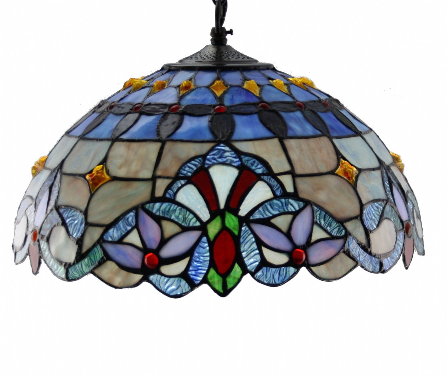 Blue Floral Leadlight Pendant 16″ (TNP163381 )