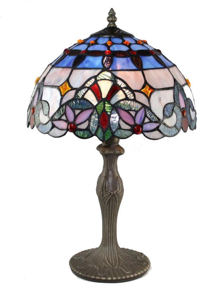 Blue/Floral Leadlight Table Lamp 12" (TNTL123381)
